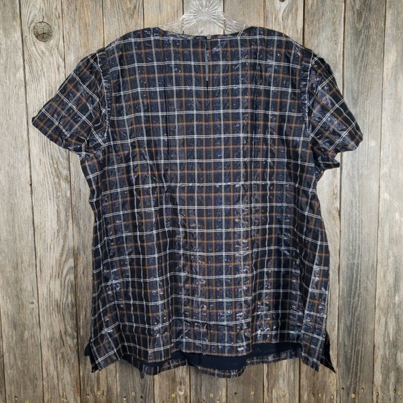 NEW Loft 18W Blue Shimmer Plaid Ruffle Peasant Top - Picture 5 of 6